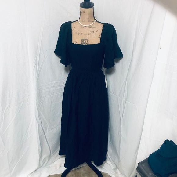 A New Day Women's Black Square Neck Puff Sleeve A-Line Maxi Dress Size 6 NWT - Picture 10 of 12